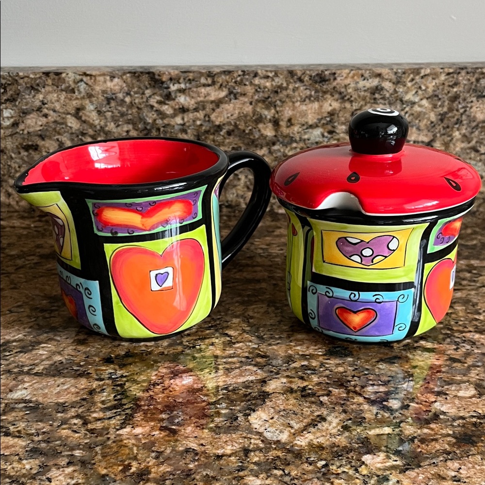 Naylor Design 2005 Pop Arts Heart Design Coffee & Creamer Set EUC